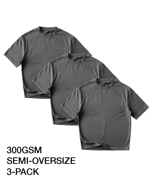OVERSIZE 300GSM 3-PACK CHARCOAL